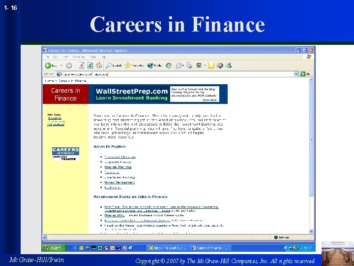 1 - 16 Careers in Finance Mc. Graw-Hill/Irwin Copyright © 2007 by The Mc.