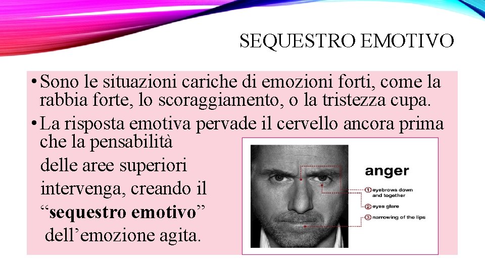 SEQUESTRO EMOTIVO • Sono le situazioni cariche di emozioni forti, come la rabbia forte,