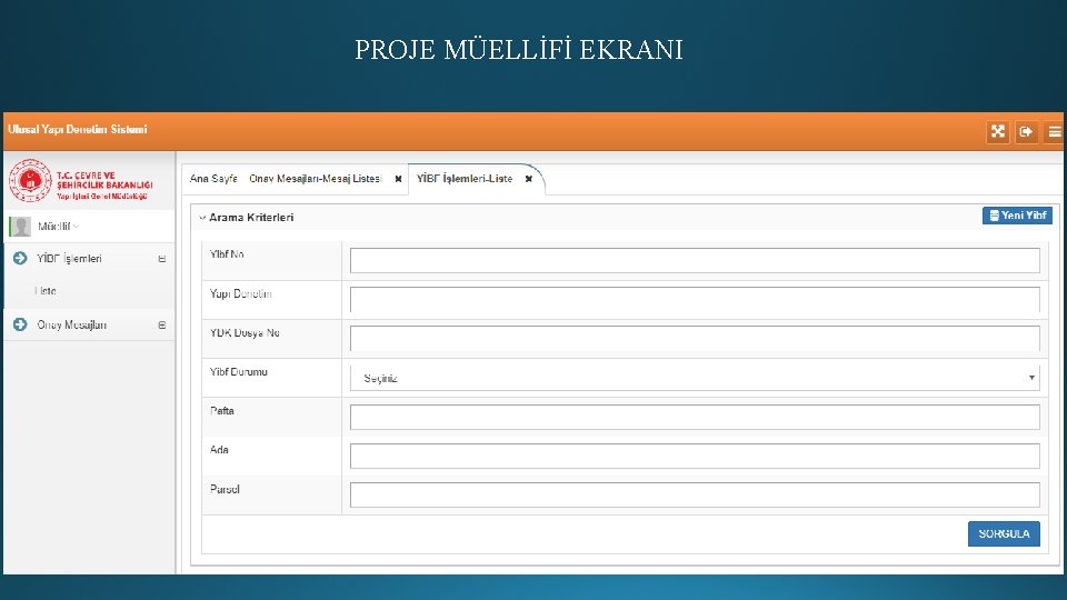 PROJE MÜELLİFİ EKRANI 