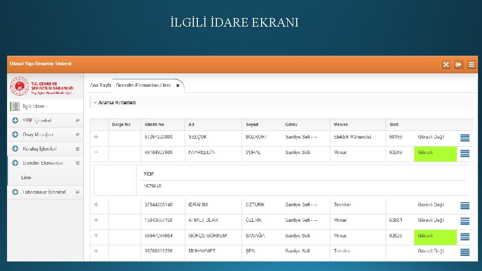 İLGİLİ İDARE EKRANI 