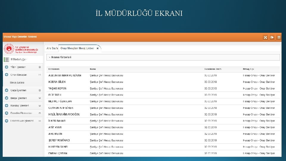 İL MÜDÜRLÜĞÜ EKRANI 