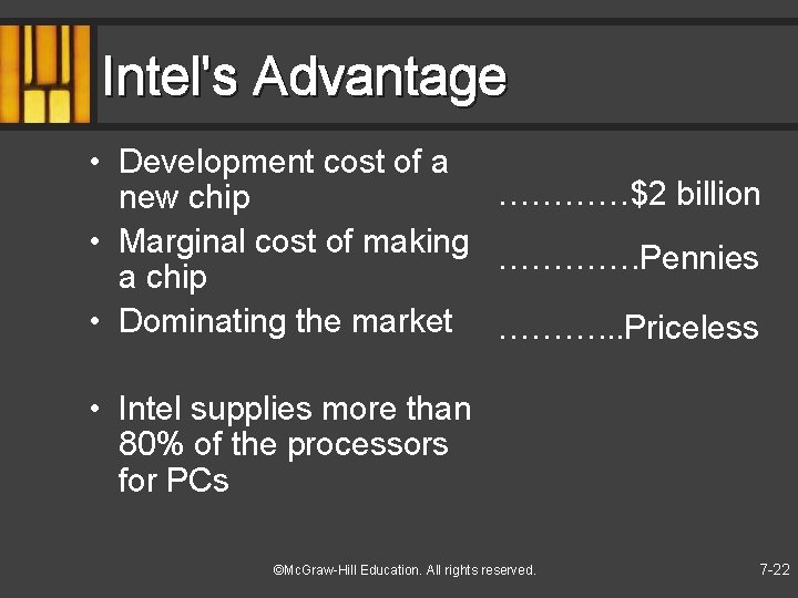 Intel's Advantage • Development cost of a …………$2 billion new chip • Marginal cost