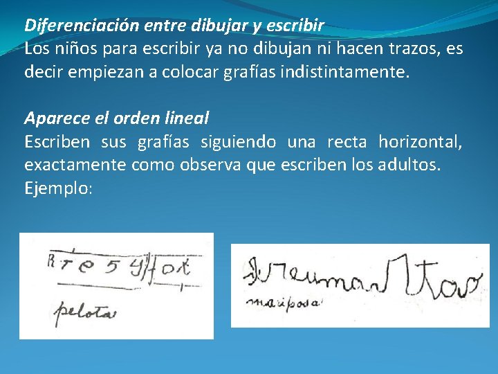 Diferenciación entre dibujar y escribir Los niños para escribir ya no dibujan ni hacen