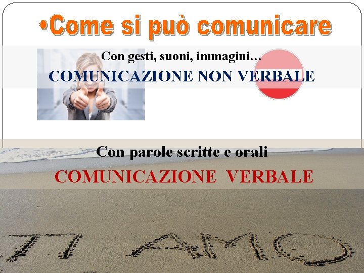 Con gesti, suoni, immagini… COMUNICAZIONE NON VERBALE Con parole scritte e orali COMUNICAZIONE VERBALE