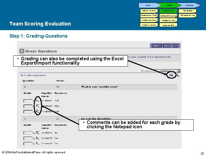 Set-Up Team Scoring Evaluation Consensus Add Team Members Grading Questions Final Grading Assign Scores-RFX