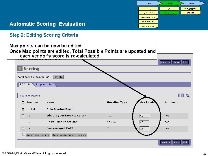Set-Up Evaluation Initiating Grading Questions Assign Scores-RFX Info Editing Scoring Removal Removing Automatic Scoring