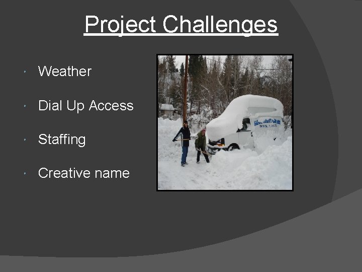Project Challenges Weather Dial Up Access Staffing Creative name 