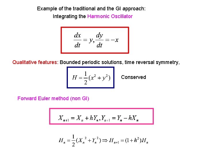 Example of the traditional and the GI approach: Integrating the Harmonic Oscillator Qualitative features: