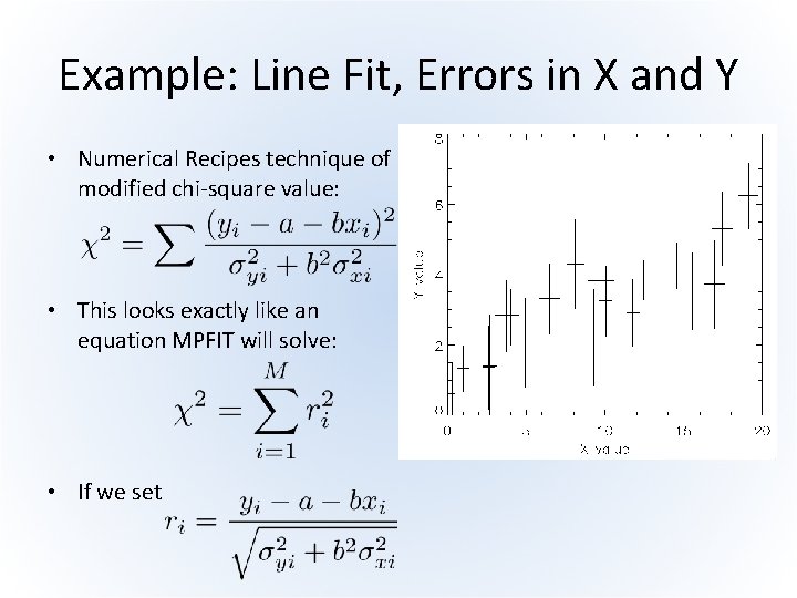 Example: Line Fit, Errors in X and Y • Numerical Recipes technique of modified