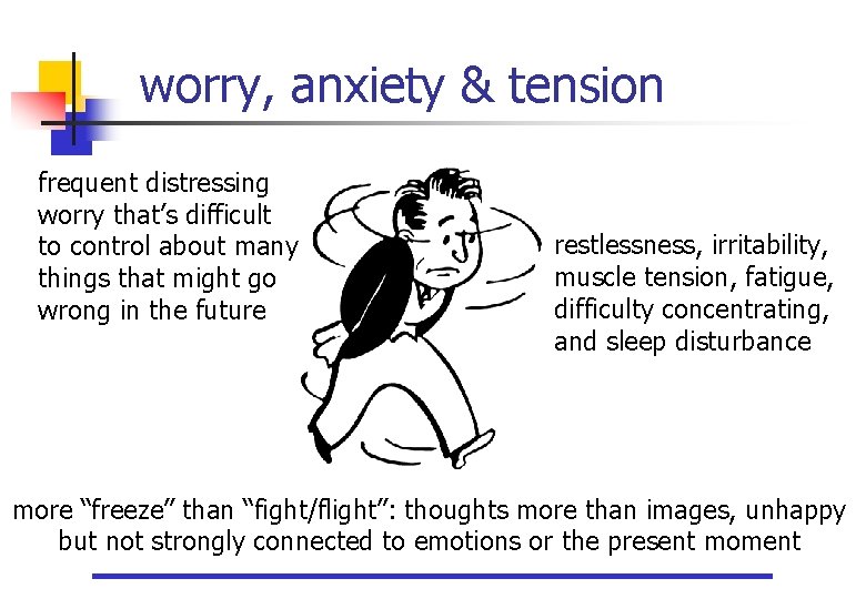worry, anxiety & tension frequent distressing worry that’s difficult to control about many things