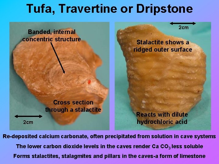 Tufa, Travertine or Dripstone Banded, internal concentric structure Cross section through a stalactite 2