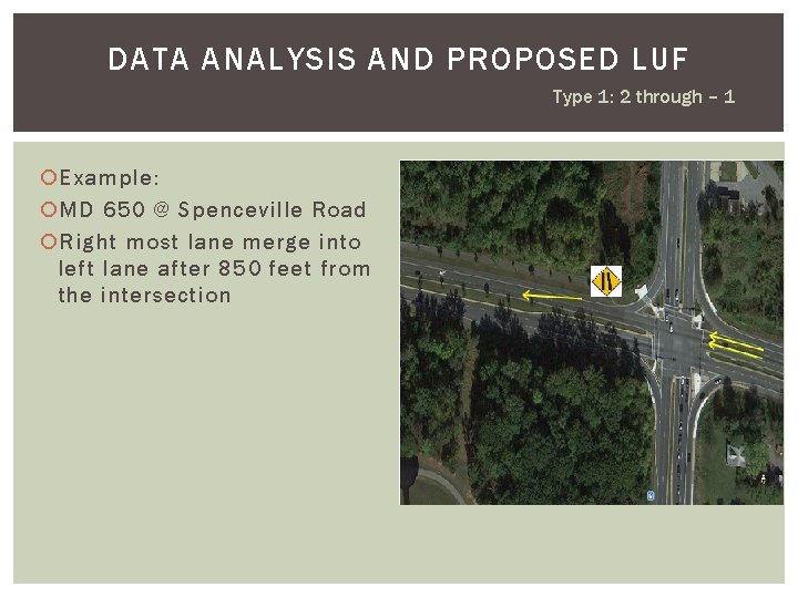 DATA ANALYSIS AND PROPOSED LUF Type 1: 2 through – 1 Example: MD 650