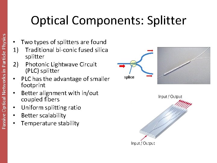 Passive Optical Networks in Particle Physics Optical Components: Splitter • Two types of splitters