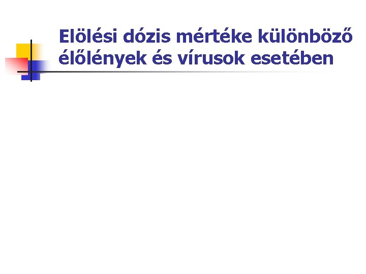 Elölési dózis mértéke különböző élőlények és vírusok esetében 