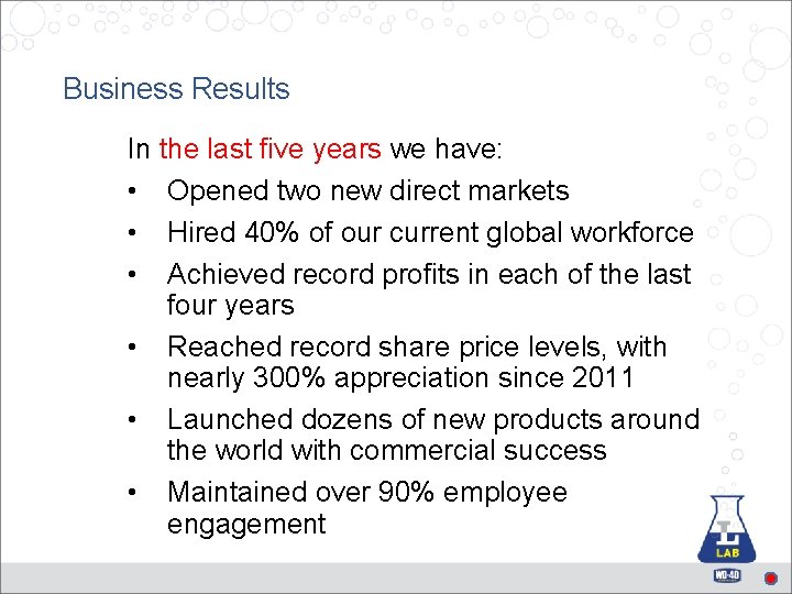 Business Results In the last five years we have: • Opened two new direct