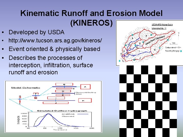 Kinematic Runoff and Erosion Model (KINEROS) • Developed by USDA • http: //www. tucson.