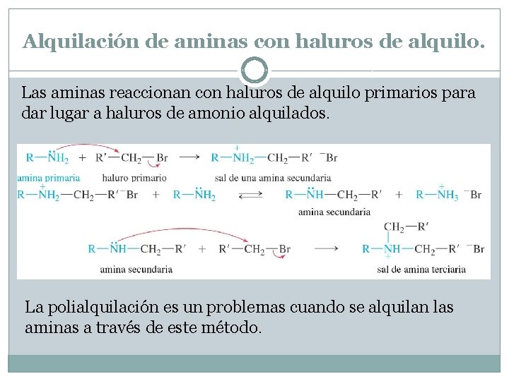 Alquilación de aminas con haluros de alquilo. Las aminas reaccionan con haluros de alquilo