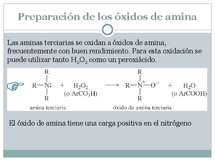Preparación de los óxidos de amina Las aminas terciarias se oxidan a óxidos de