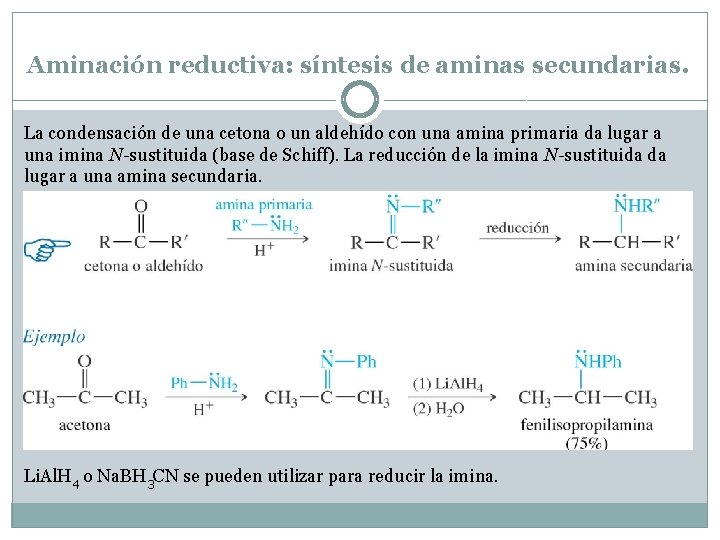 Aminación reductiva: síntesis de aminas secundarias. La condensación de una cetona o un aldehído