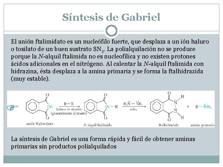 Síntesis de Gabriel El anión ftalimidato es un nucleófilo fuerte, que desplaza a un