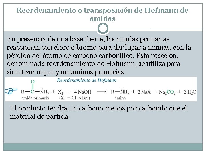 Reordenamiento o transposición de Hofmann de amidas En presencia de una base fuerte, las