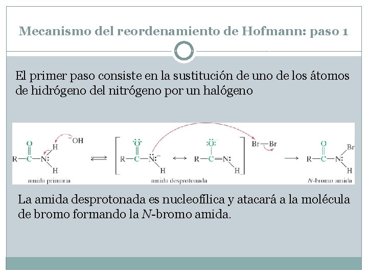 Mecanismo del reordenamiento de Hofmann: paso 1 El primer paso consiste en la sustitución