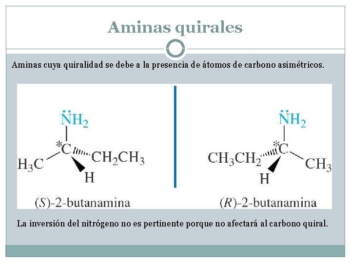 Aminas quirales Aminas cuya quiralidad se debe a la presencia de átomos de carbono