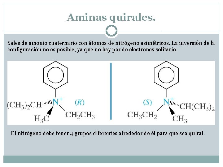 Aminas quirales. Sales de amonio cuaternario con átomos de nitrógeno asimétricos. La inversión de