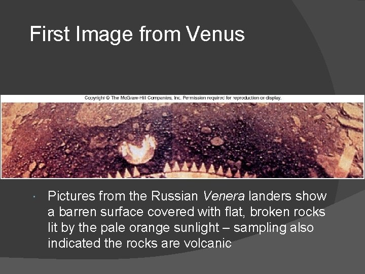 First Image from Venus Pictures from the Russian Venera landers show a barren surface First Image from Venus Pictures from the Russian Venera landers show a barren surface