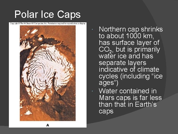 Polar Ice Caps Northern cap shrinks to about 1000 km, has surface layer of Polar Ice Caps Northern cap shrinks to about 1000 km, has surface layer of