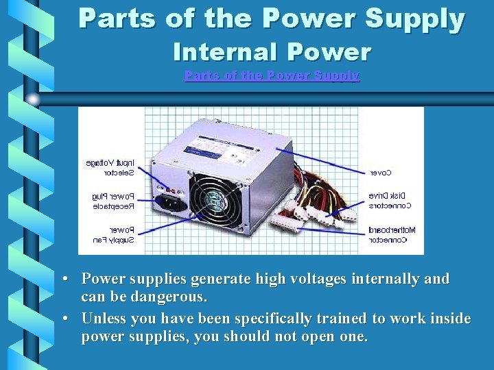 Parts of the Power Supply Internal Power Parts of the Power Supply • Power