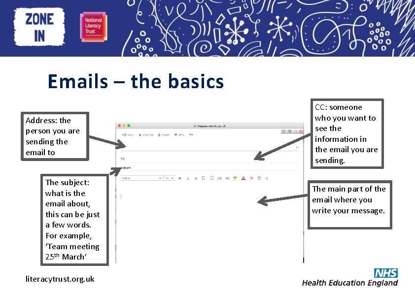 Heading here Emails – the basics Address: the person you are sending the email