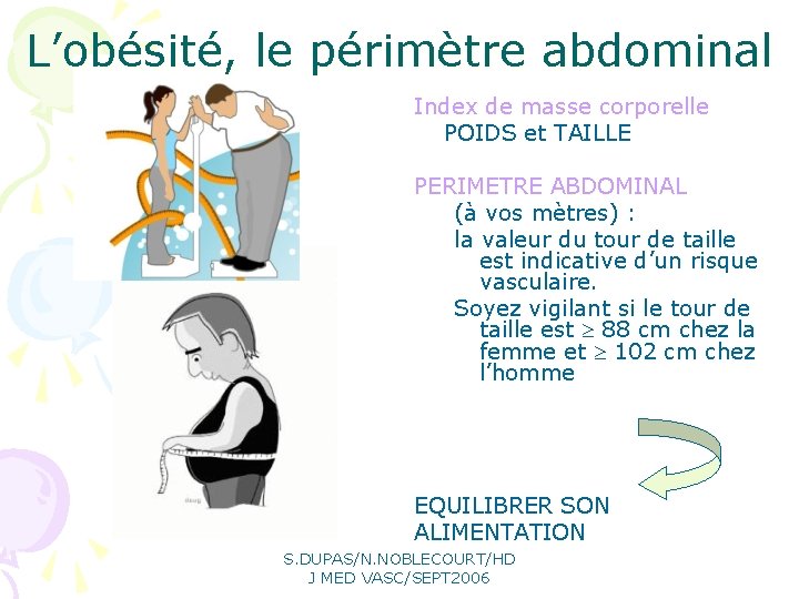 L’obésité, le périmètre abdominal Index de masse corporelle POIDS et TAILLE PERIMETRE ABDOMINAL (à