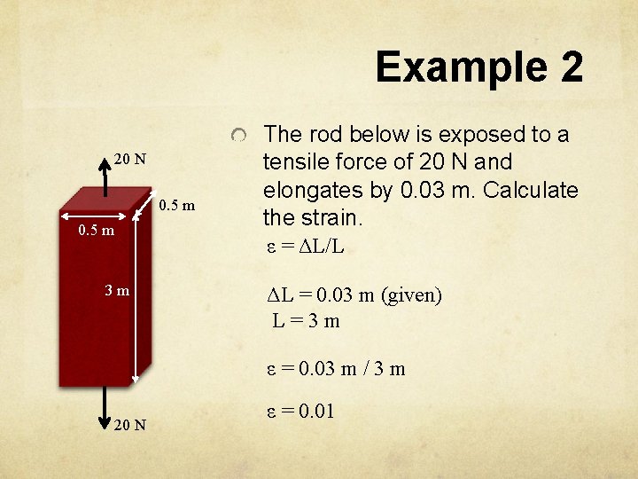 Example 2 20 N 0. 5 m The rod below is exposed to a