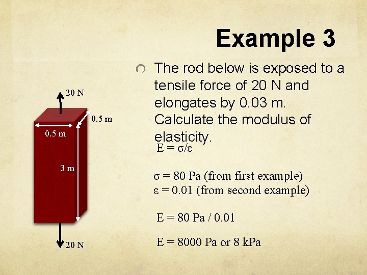 Example 3 20 N 0. 5 m The rod below is exposed to a