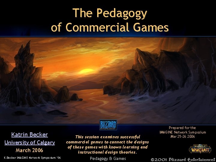 The Pedagogy of Commercial Games Katrin Becker University of Calgary March 2006 K. Becker
