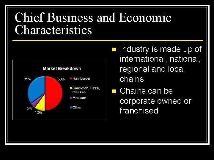 Chief Business and Economic Characteristics n n Industry is made up of international, regional