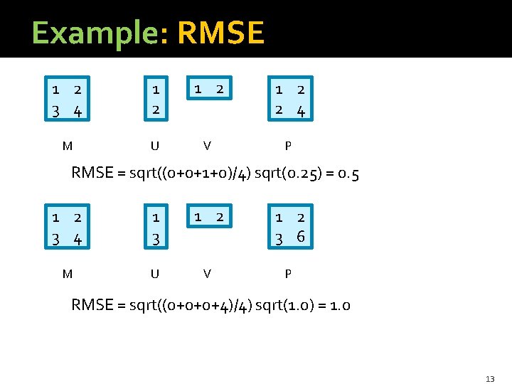 Example: RMSE 1 2 3 4 1 2 1 2 2 4 M U