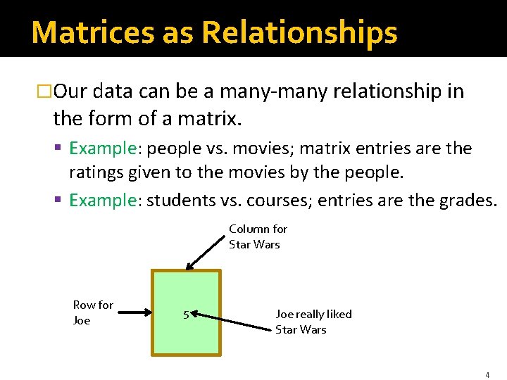 Matrices as Relationships �Our data can be a many-many relationship in the form of