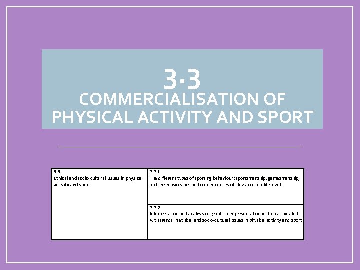 3. 3 COMMERCIALISATION OF PHYSICAL ACTIVITY AND SPORT 3. 3 Ethical and socio-cultural issues