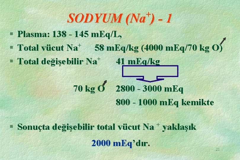 + SODYUM (Na ) - 1 § Plasma: 138 - 145 m. Eq/L, §