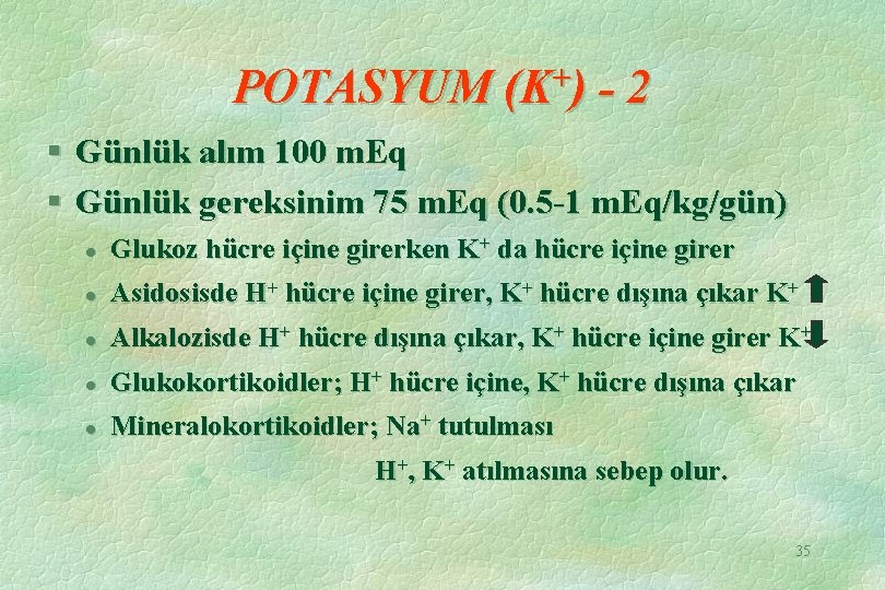 POTASYUM (K+) - 2 § Günlük alım 100 m. Eq § Günlük gereksinim 75