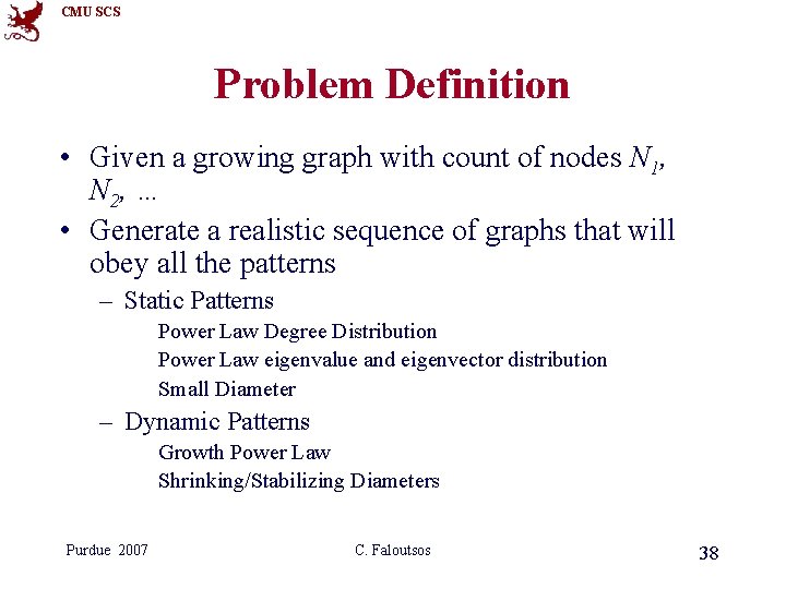 CMU SCS Problem Definition • Given a growing graph with count of nodes N CMU SCS Problem Definition • Given a growing graph with count of nodes N