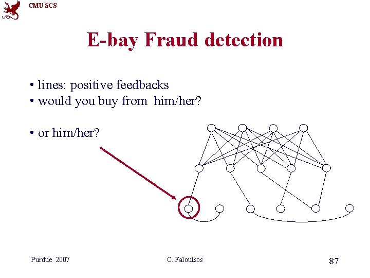 CMU SCS E-bay Fraud detection • lines: positive feedbacks • would you buy from CMU SCS E-bay Fraud detection • lines: positive feedbacks • would you buy from