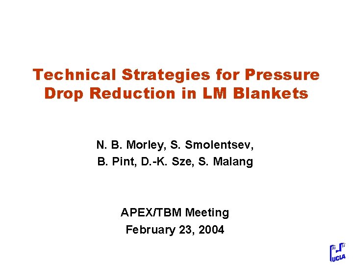 Technical Strategies for Pressure Drop Reduction in LM Blankets N. B. Morley, S. Smolentsev,