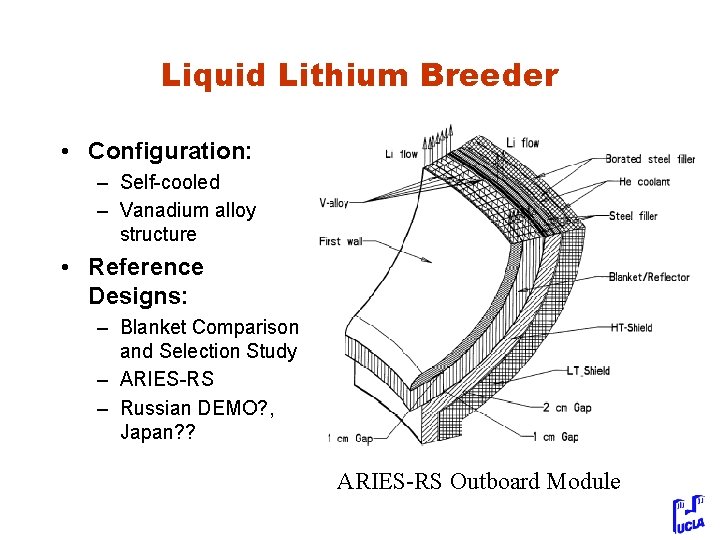Liquid Lithium Breeder • Configuration: – Self-cooled – Vanadium alloy structure • Reference Designs:
