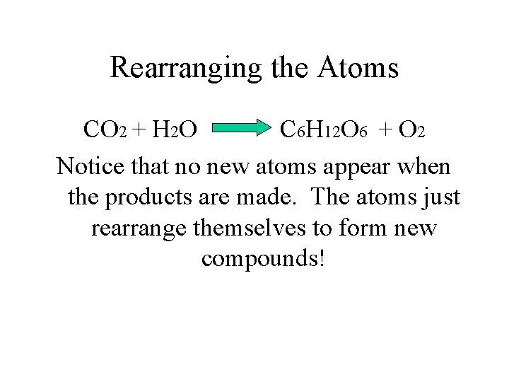Rearranging the Atoms CO 2 + H 2 O C 6 H 12 O