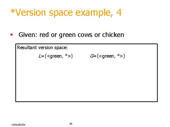 *Version space example, 4 § Given: red or green cows or chicken Resultant version