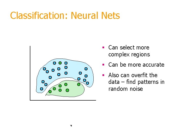 Classification: Neural Nets § Can select more complex regions § Can be more accurate