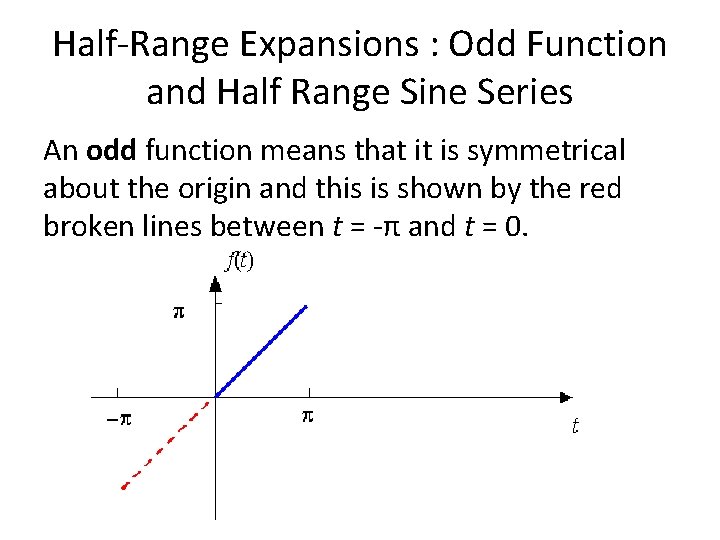 Half-Range Expansions : Odd Function and Half Range Sine Series An odd function means